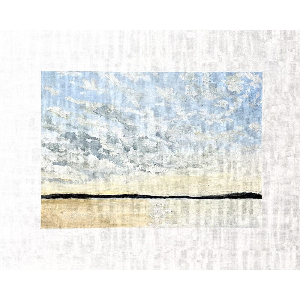 8x10 Original Oil Painting Ocean Sunset Clouds Blue Sky Impressionist Art Signed